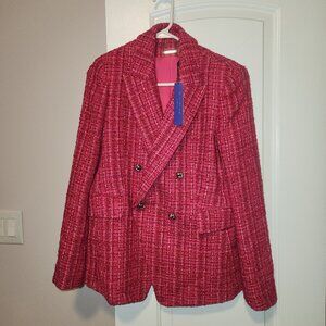 Elie Tahari Designer Pink Tweed Double Breasted Blazer Size 10 RARE SOLD OUT NWT